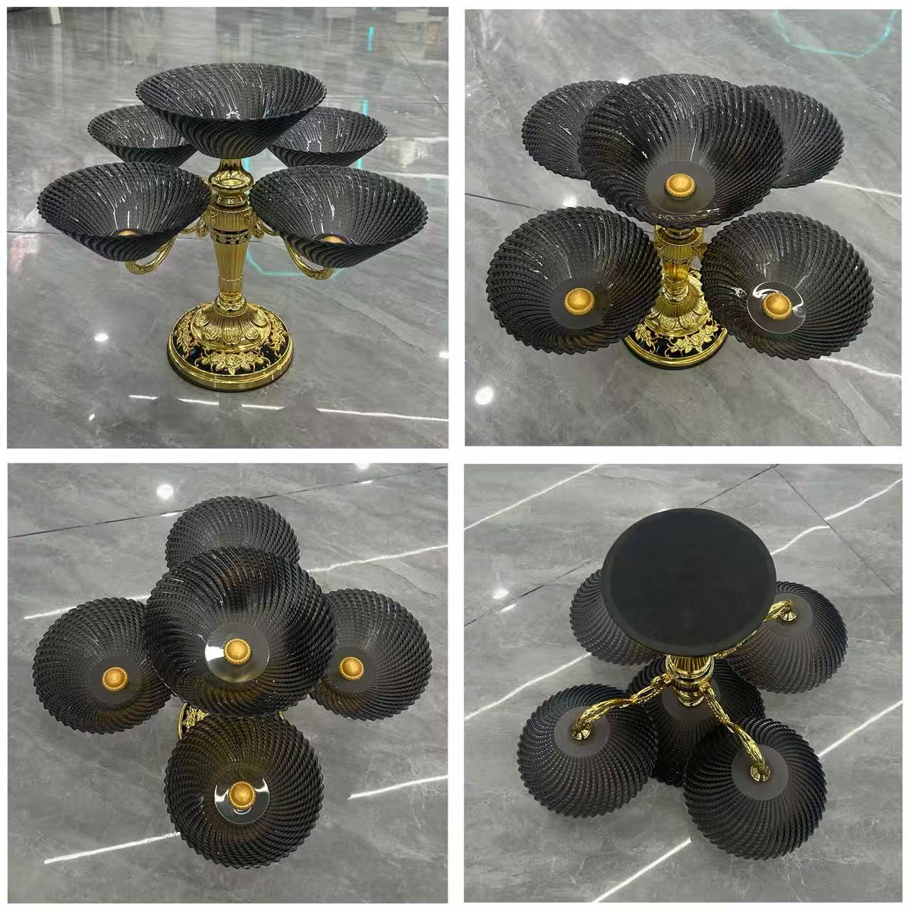 Household multi-layer rotating fruit plate, living room fruit plate, European light luxury style crystal plate, shockproof