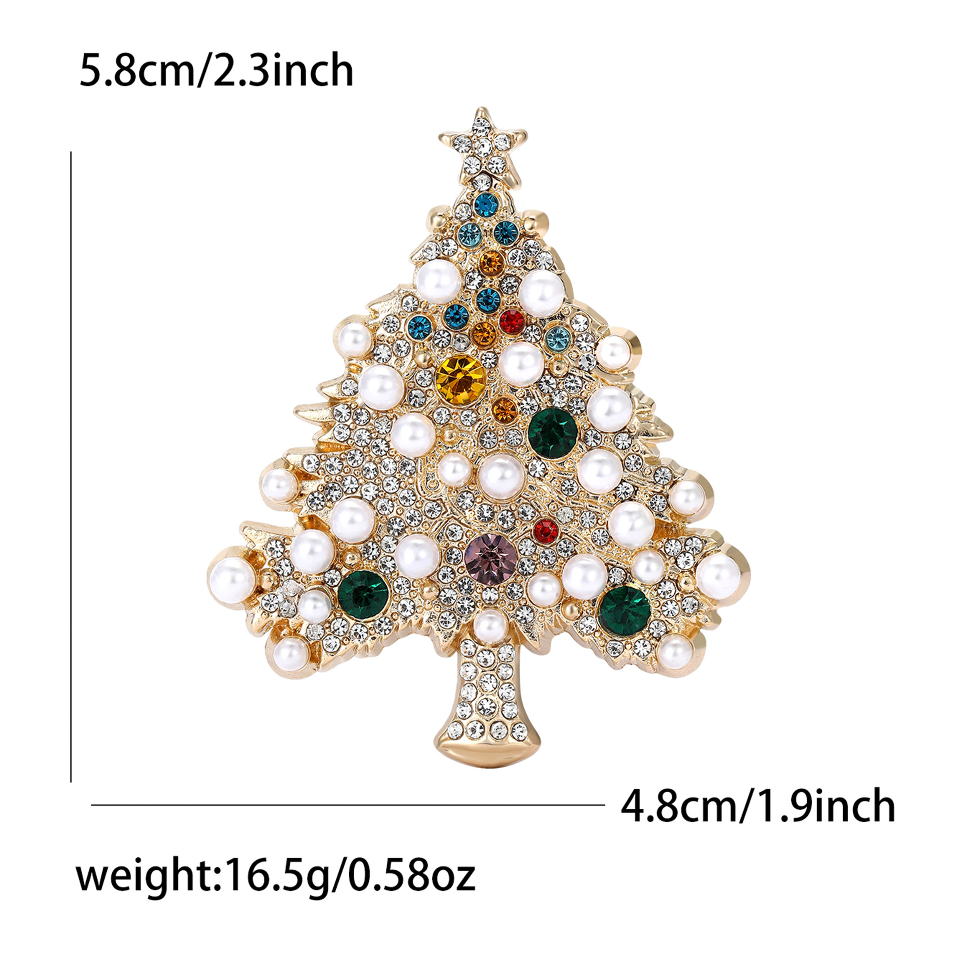 New European and American alloy rhinestone pearl Christmas tree brooch, fashionable and versatile women's clothing brooch accessory pin details Picture