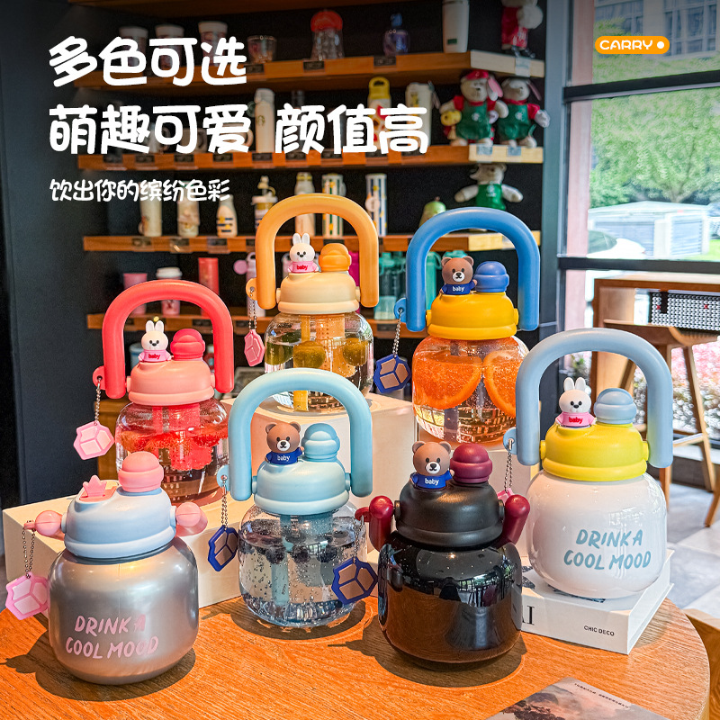 internet celebrity big belly cup large capacity child's plastic water cup summer portable kettle student straw cup carrying pot customization full figure