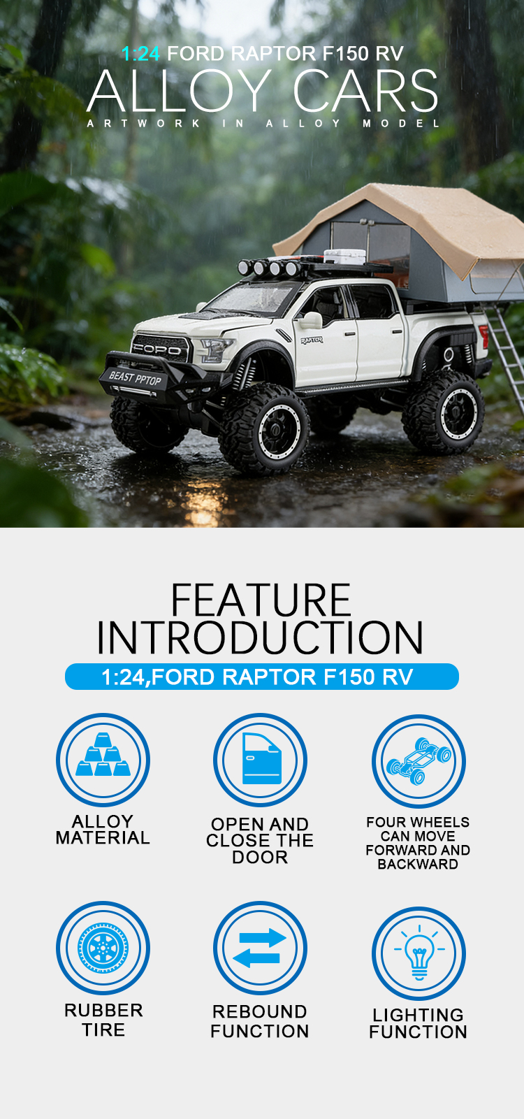 1:24福特猛禽F150房车仿真合金车模汽车模型金属玩具车摆件玩具详情1
