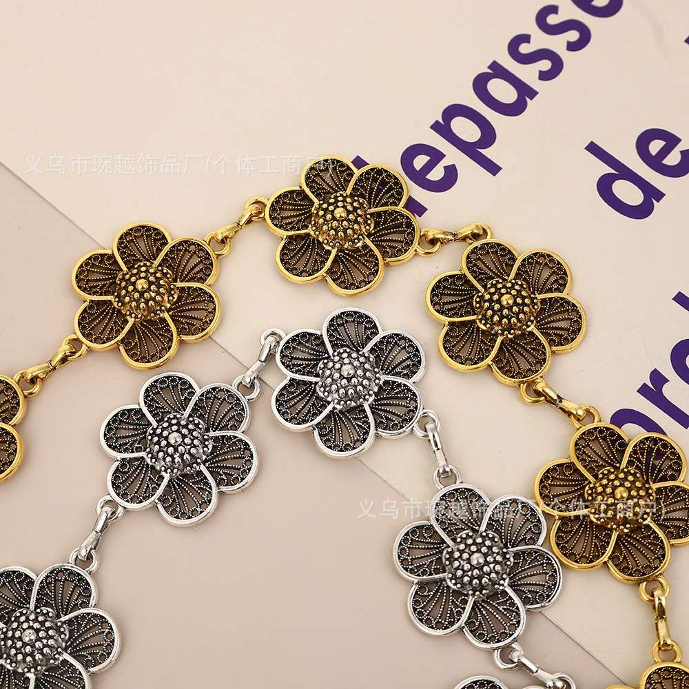 小花朵型腰链女士装饰细腰带简约配连衣裙银色民族风铁链时尚裙带细节图