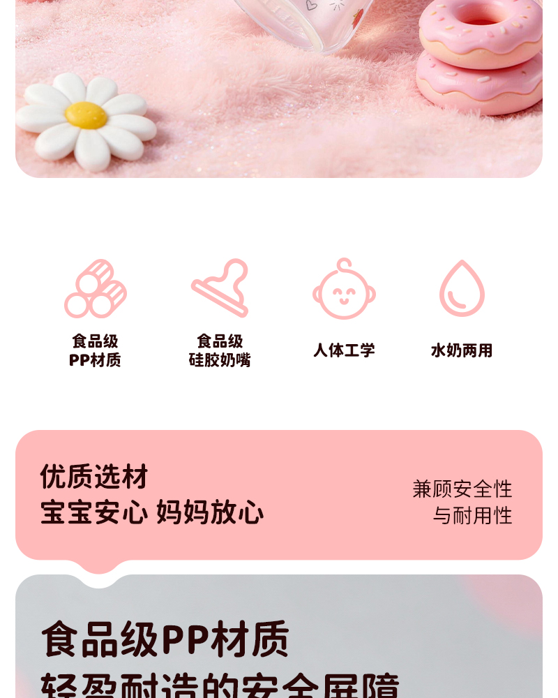 150ML宽口pp奶瓶婴儿奶瓶宝宝防呛防胀气奶瓶仿母乳感 pic 2