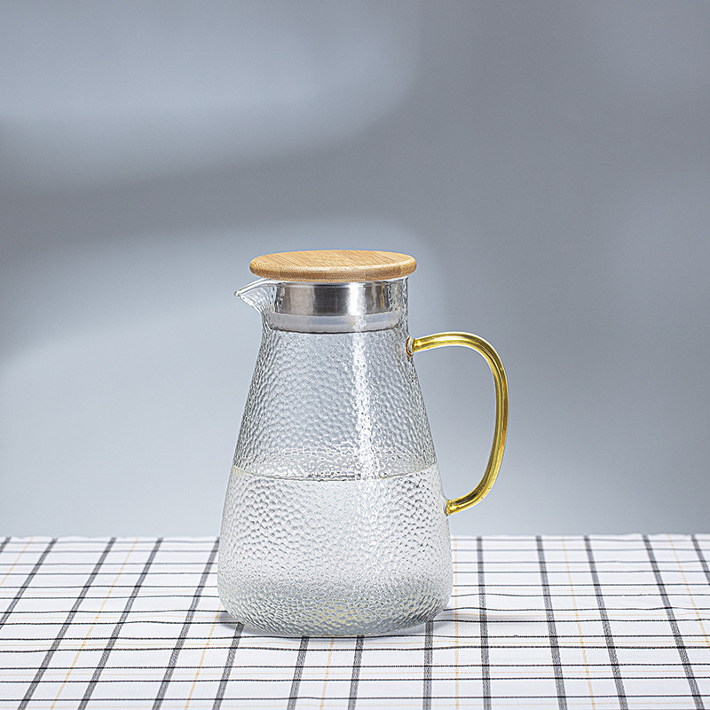 thick and high temperature resistant glass hammer pattern water pitcher heat-resistant explosion-proof cold kettle juice jug multi-purpose kettle set household details Picture