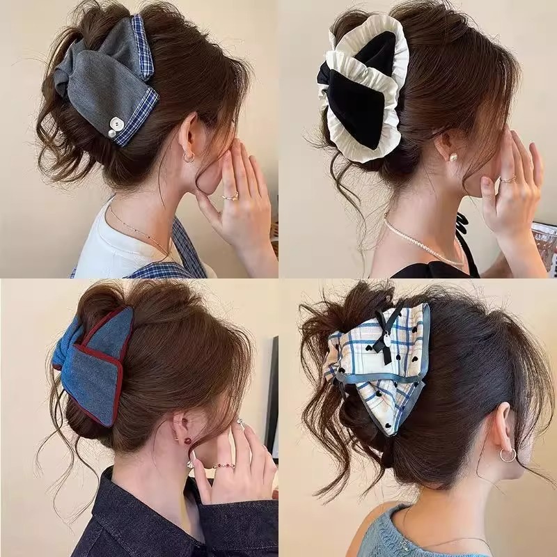 korean style retro triangle grip women's high sense 2025 new large size shark clip barrettes back head updo hair accessories full figure