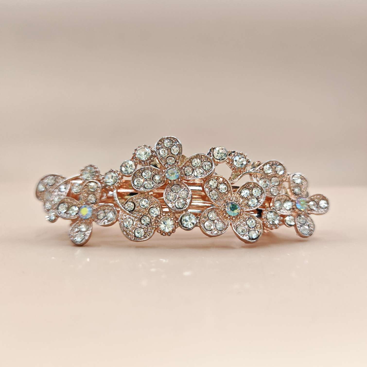 高级感玫瑰金满钻花朵大号发夹轻奢白水晶弹簧夹气质后脑勺发卡女