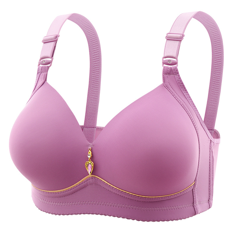foreign trade order large size non-magnetic wireless push up breast holding adjustable plump girls underwear glossy four breasted bra details Picture