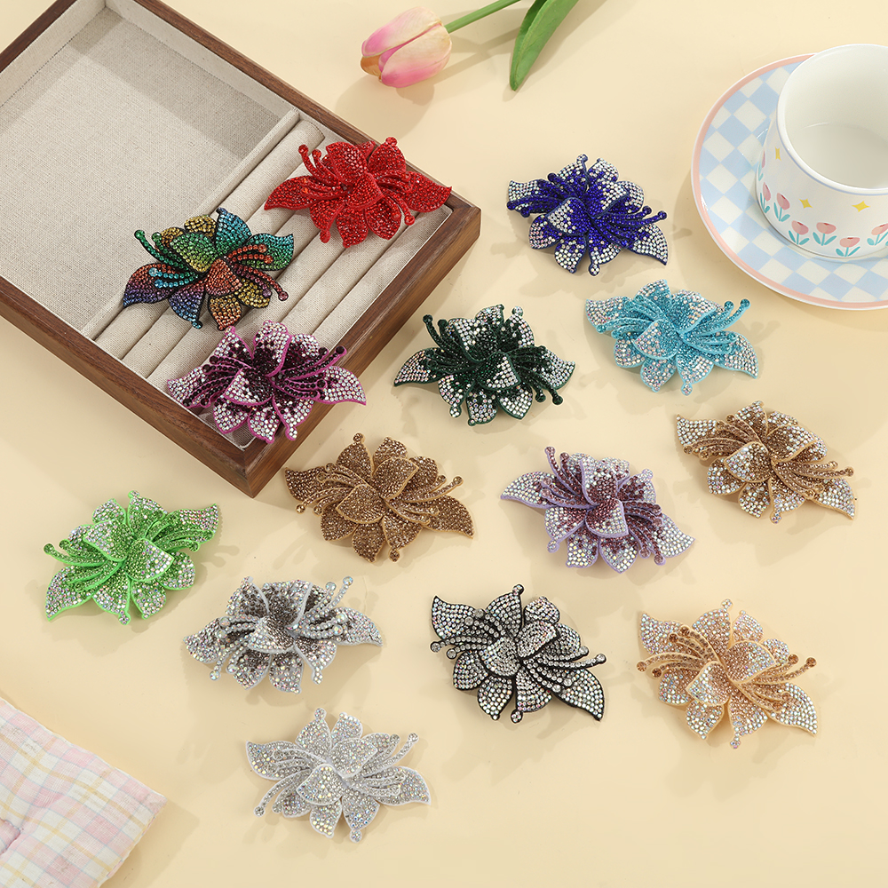 精美双花水钻布贴多色闪亮鞋花鞋扣辅料手工DIY饰品配件