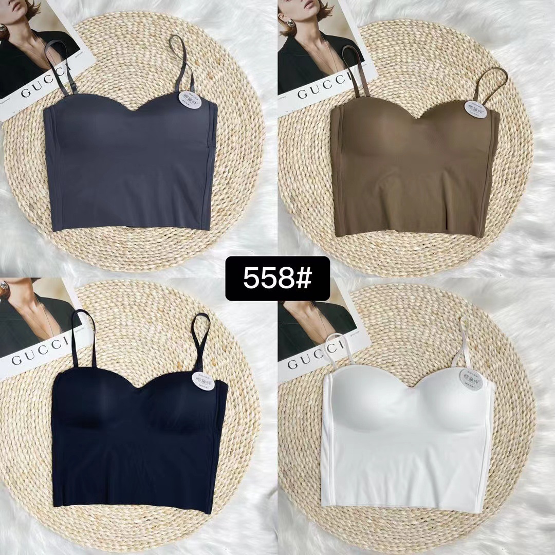one-piece fixed cup ice silk back shaping spaghetti strap anti-exposure girl tube top padded wrapped chest outer wear underwear for women full figure