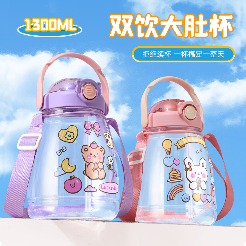 internet celebrity big belly cup large capacity child's plastic water cup summer portable kettle student straw cup carrying pot customization Application Scenario
