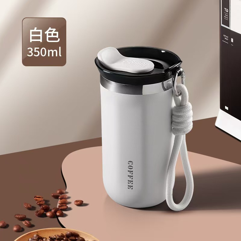 double-layer vacuum rope holding coffee cup 304 stainless steel vacuum cup outdoor portable sports kettle solid color water cup Application Scenario