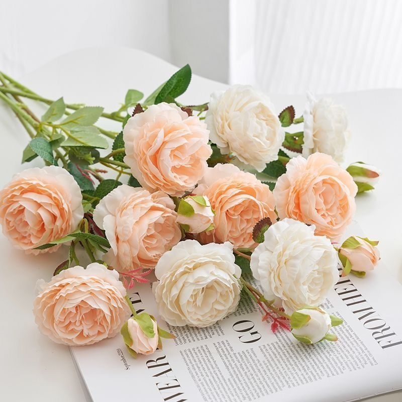 ins style western peony artificial/fake flower silk flower rose bouquet home living room and dining table decoration photo props full figure