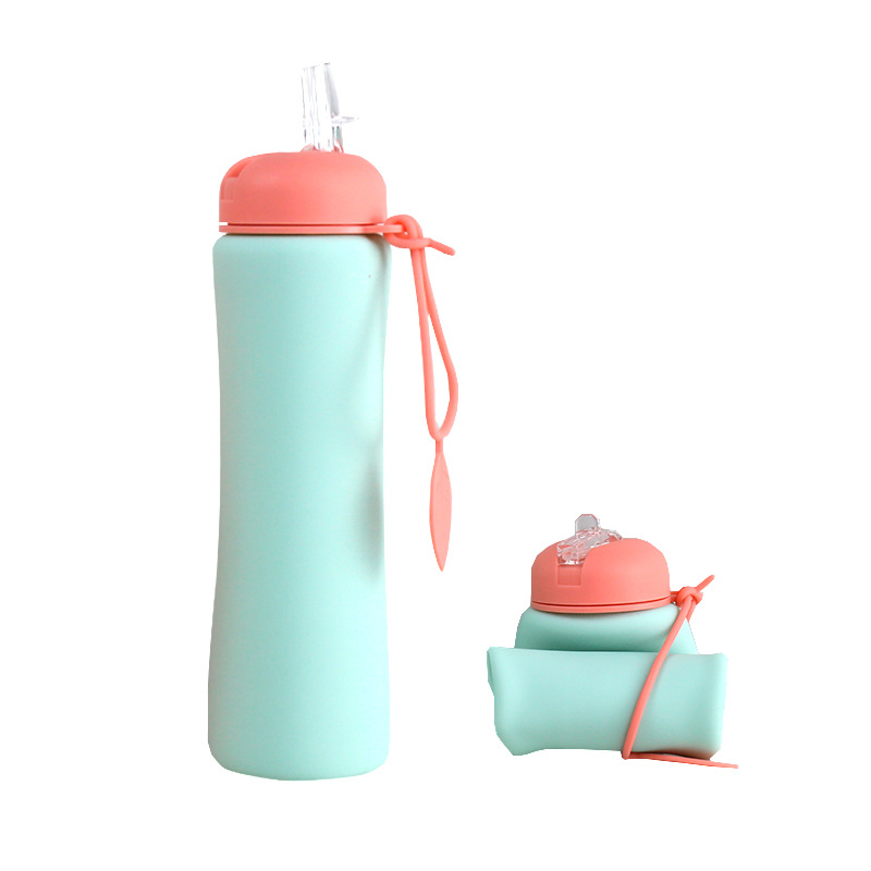 summer new silicone folding water bottle 600ml large capacity outdoor cycling sports kettle portable folding cup full figure