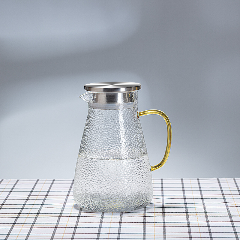 thick and high temperature resistant glass hammer pattern water pitcher heat-resistant explosion-proof cold kettle juice jug multi-purpose kettle set household full figure