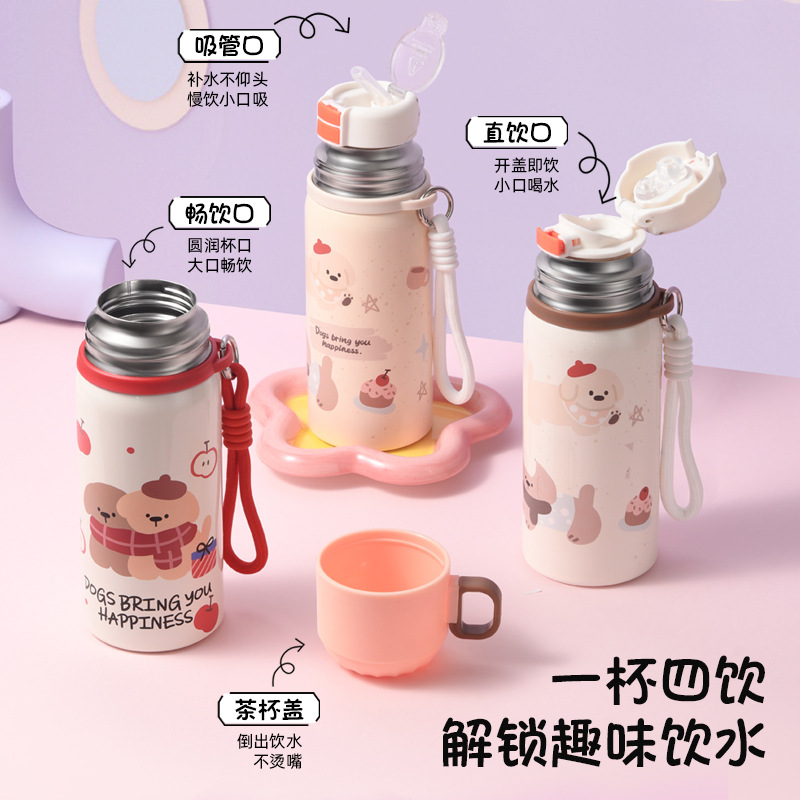 double drink vacuum cup bottle for children 316 men's and women's stainless steel water cup kettle straw cup large capacity custom gift full figure
