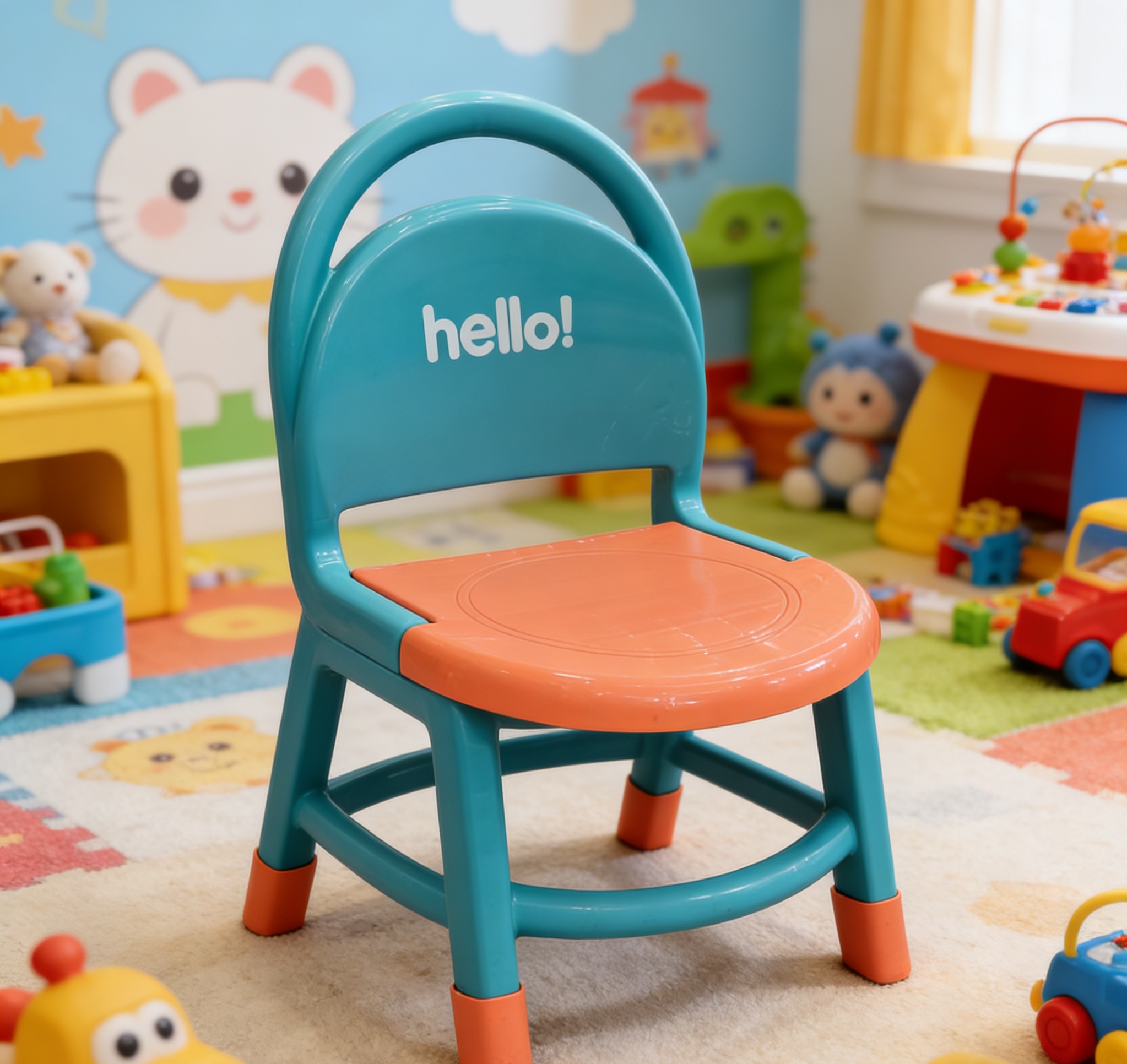 hello卡通儿童椅加厚塑料靠背凳宝宝家用折叠小座椅