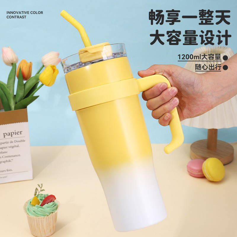 New giant stainless steel car cup, 40oz large-capacity handle ice cup, straw insulated water cup pic 2