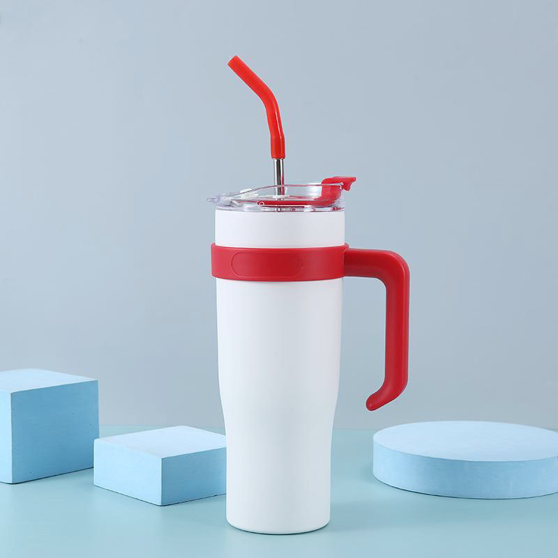 New giant stainless steel car cup, 40oz large-capacity handle ice cup, straw insulated water cup details Picture