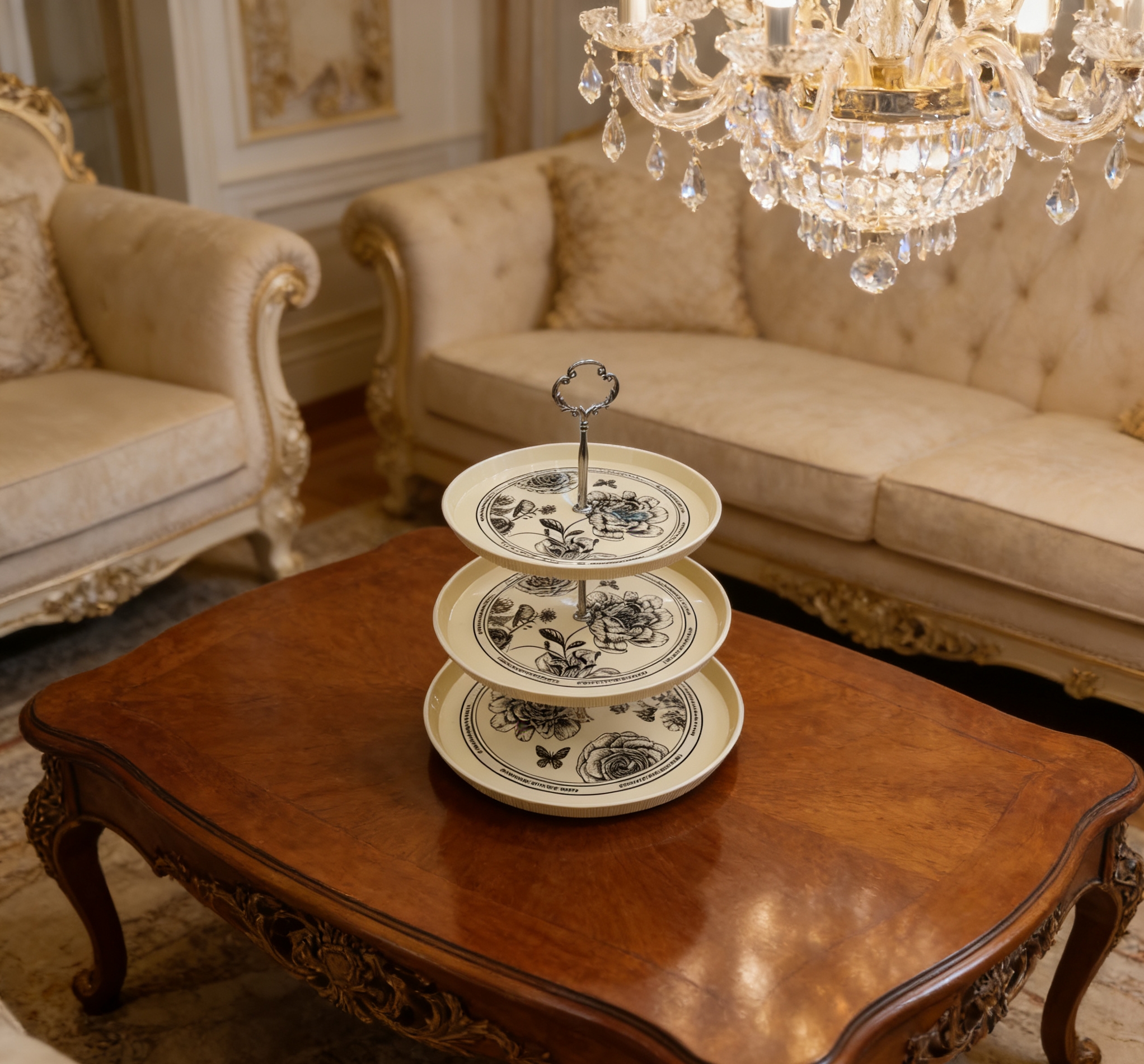 French retro three-layer fruit platter, living room coffee table, snack storage tray