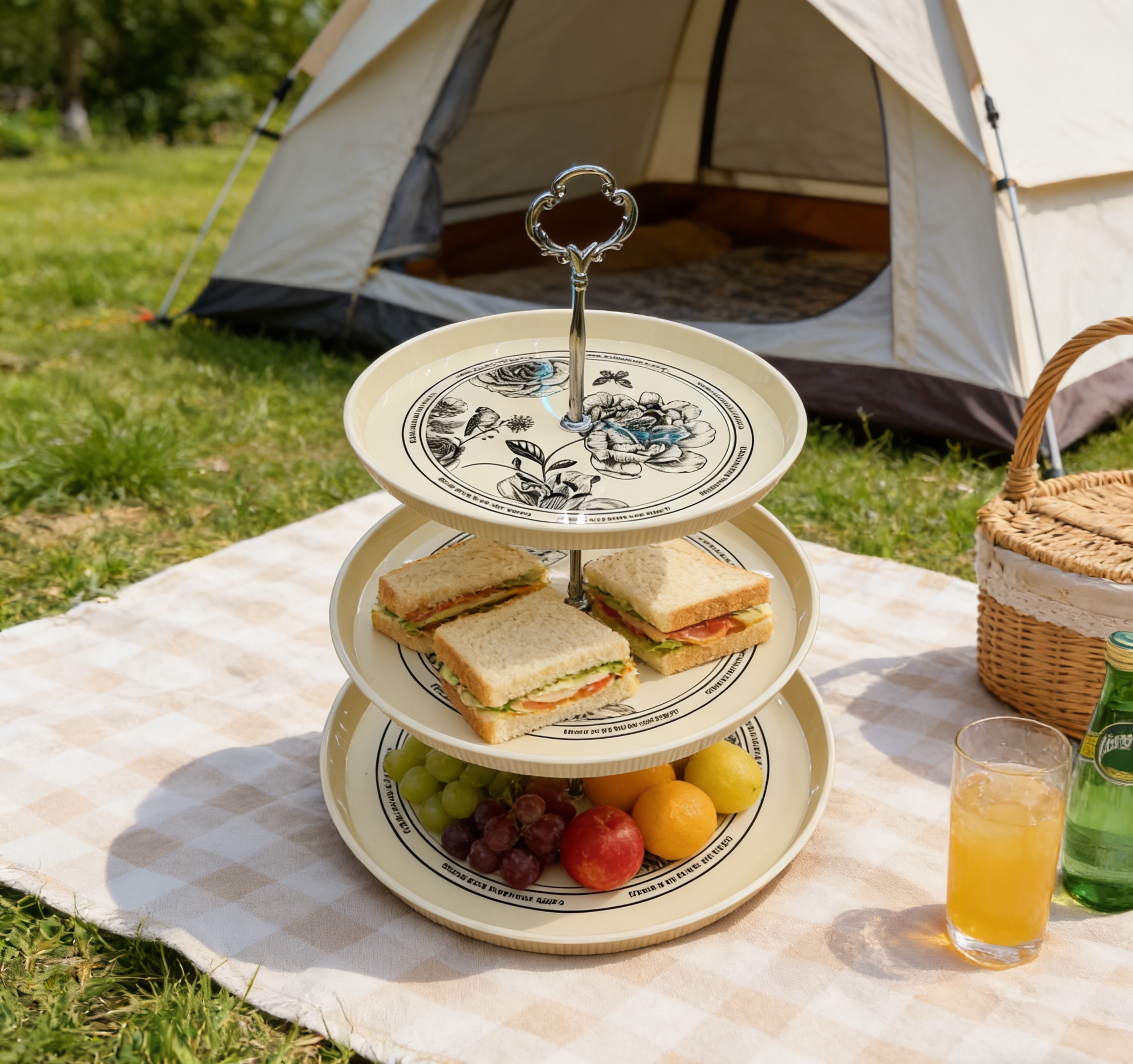 French retro three-layer fruit platter, living room coffee table, snack storage tray Specification image