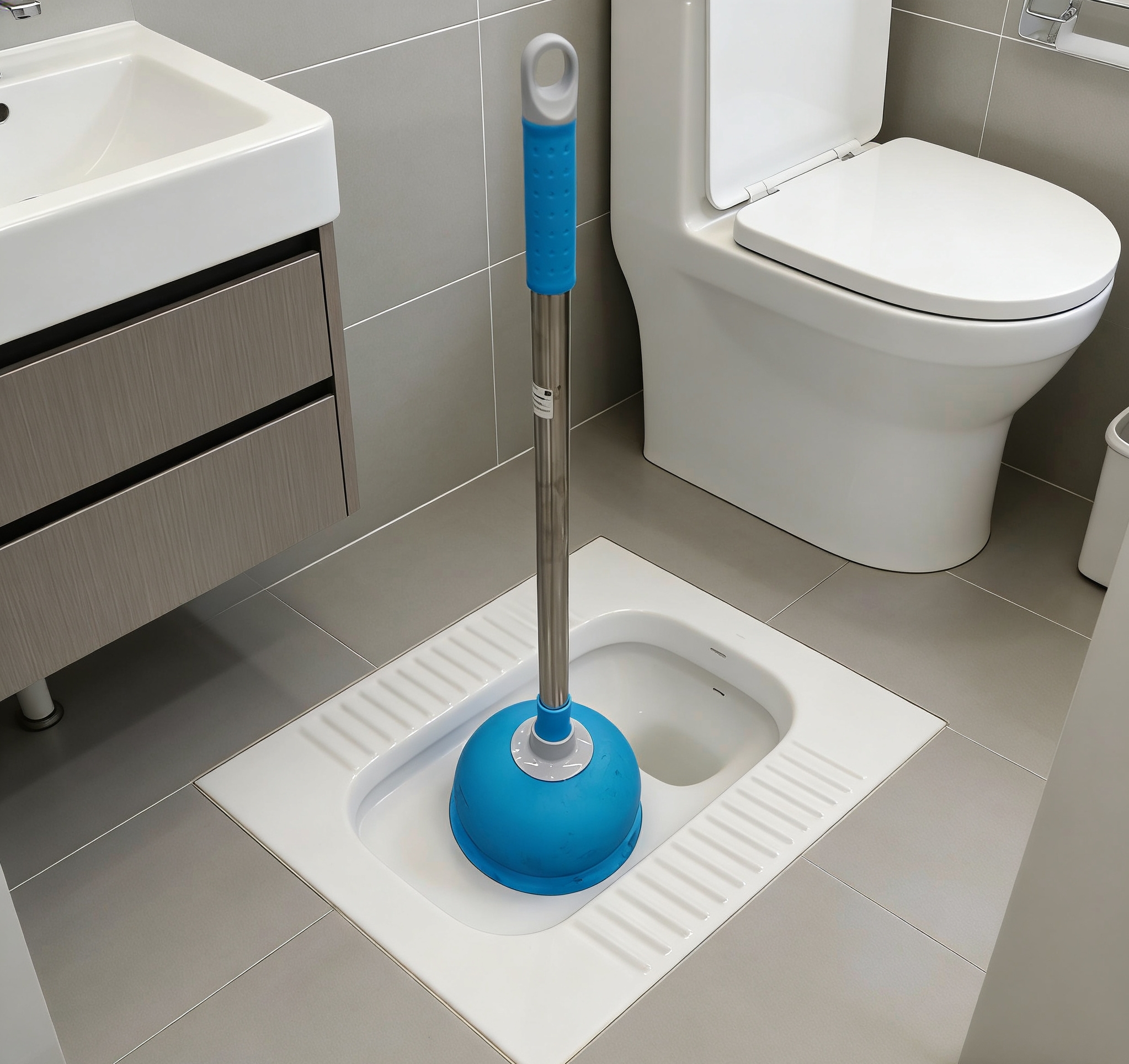 Powerful toilet unclogging tool with blue anti-slip handle, toilet suction tool for clogged bathroom pipes details Picture