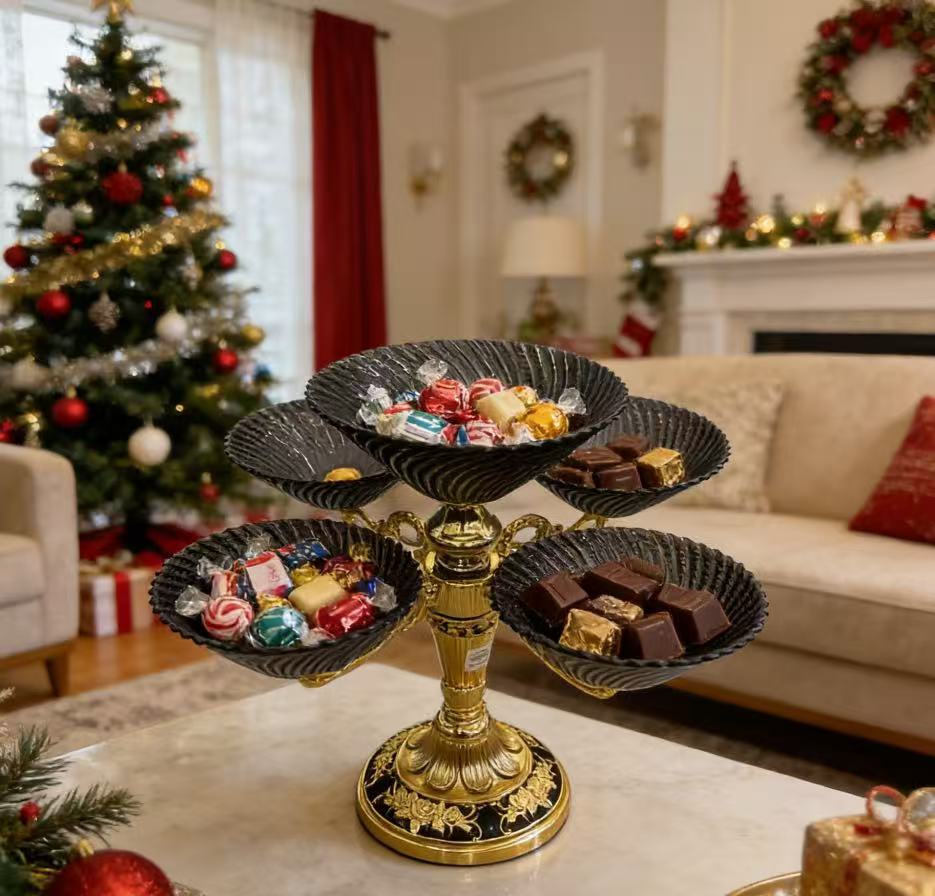 European-style metal base fruit plate, rotatable petal-shaped dried fruit plate, home decorative snack plate Specification image