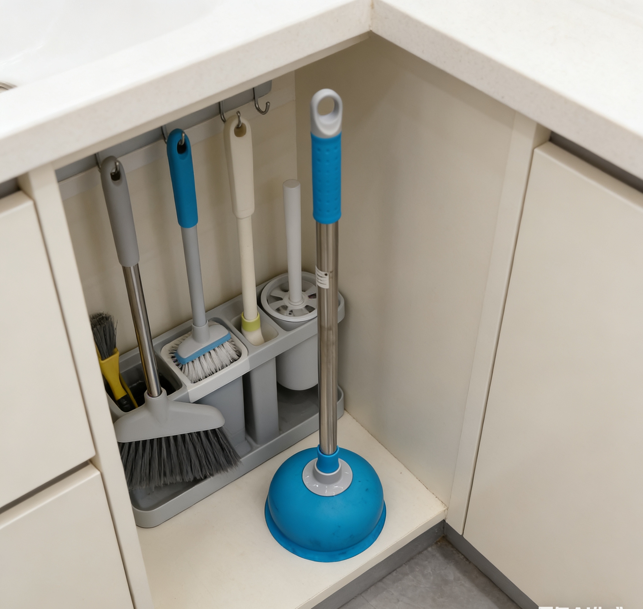 Powerful toilet unclogging tool with blue anti-slip handle, toilet suction tool for clogged bathroom pipes Specification image