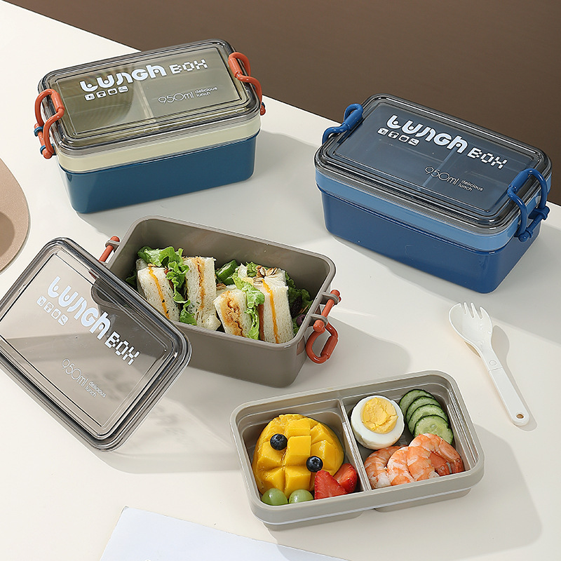 H226-517 wheat straw double-layer lunch box, student bento box, office worker Japanese-style separated lunch box, microwaveable details Picture