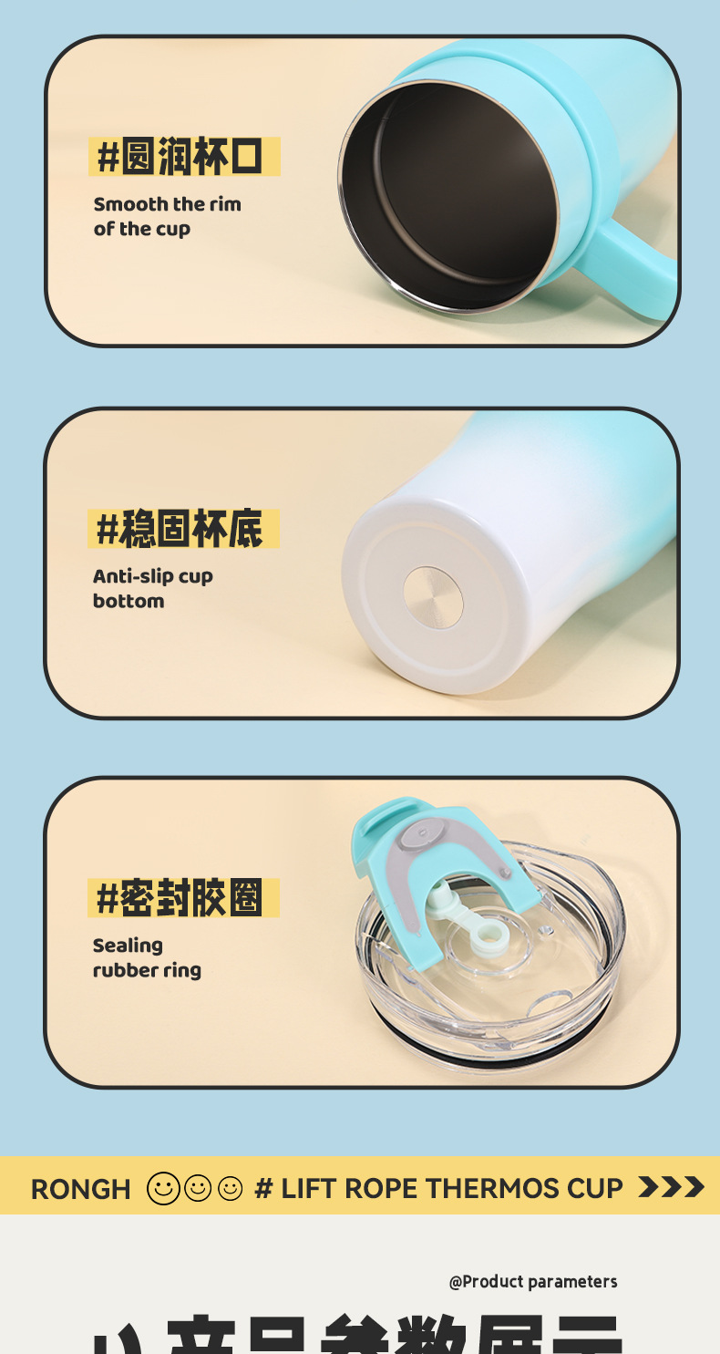 New giant stainless steel car cup, 40oz large-capacity handle ice cup, straw insulated water cup pic 6