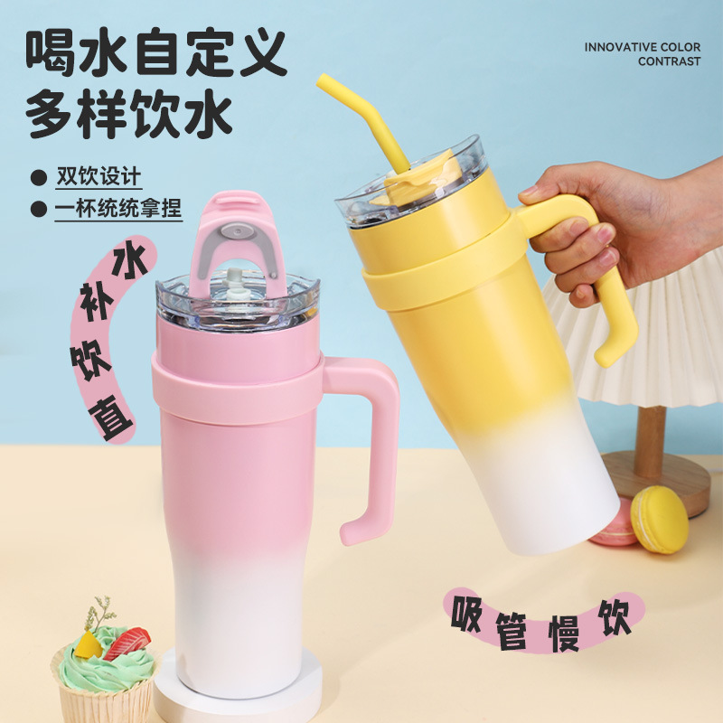 New giant stainless steel car cup, 40oz large-capacity handle ice cup, straw insulated water cup pic 5