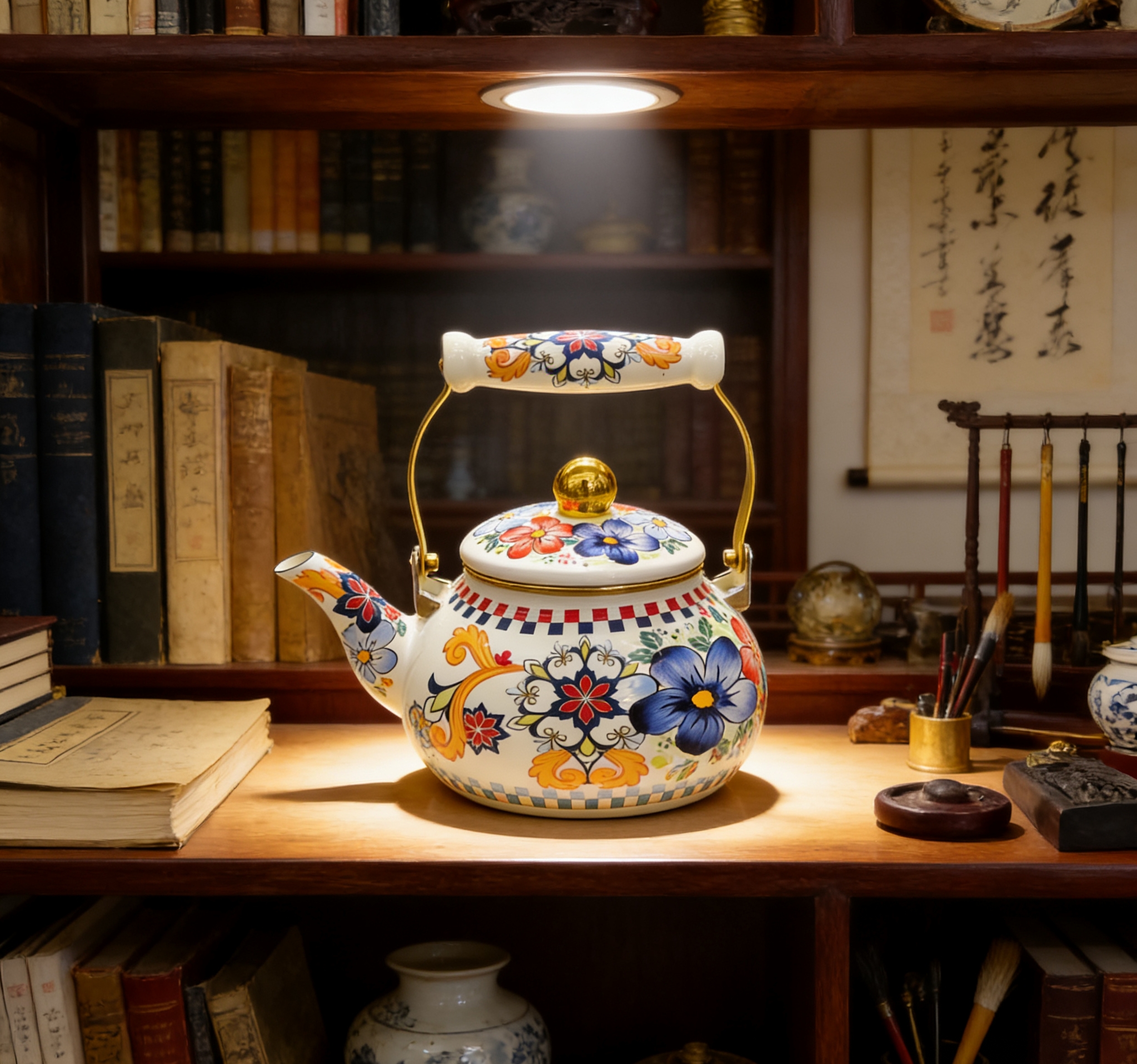 Retro enamel enamel teapot, 2.5L large-capacity handle teapot for home use, Chinese-style printed kettle for boiling and brewing Application Scenario