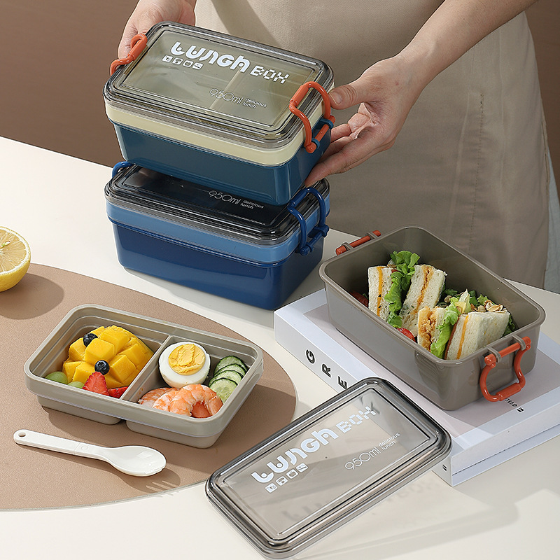 H226-517 wheat straw double-layer lunch box, student bento box, office worker Japanese-style separated lunch box, microwaveable