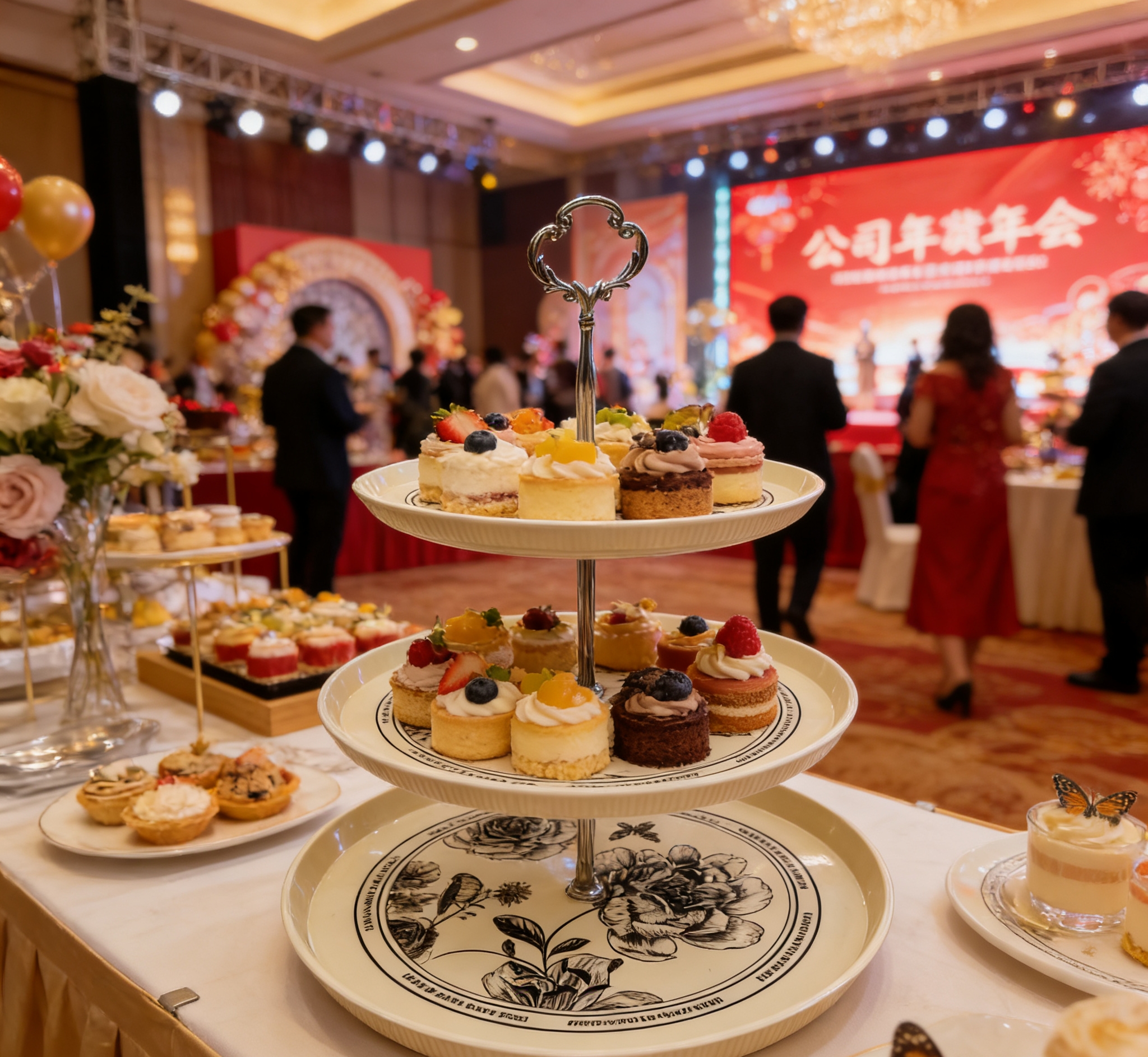 French retro three-layer fruit platter, living room coffee table, snack storage tray details Picture