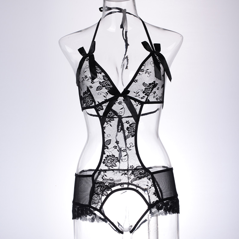 French lace lingerie, sexy and charming, bow neckline, cut-out one-piece dress, mature and sophisticated, backless, open-crotch pajamas pic 7