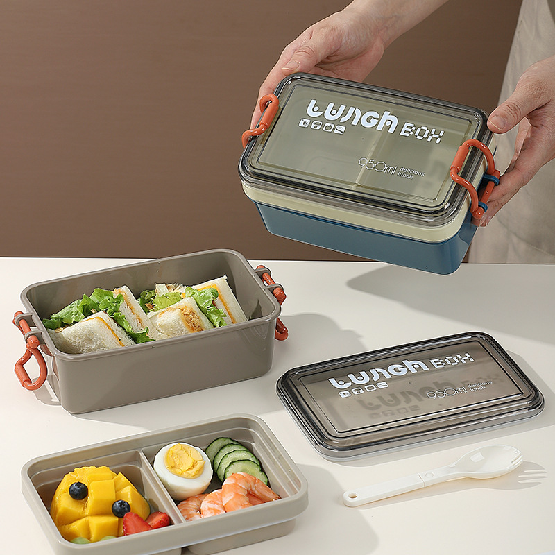 H226-517 wheat straw double-layer lunch box, student bento box, office worker Japanese-style separated lunch box, microwaveable Specification image