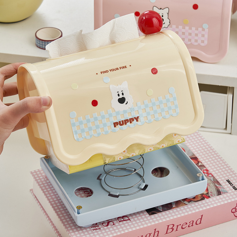 J06-7084 Dopamine Creative Tissue Box Desktop Tissue Box Home Cute Spring Tissue Storage Box Specification image