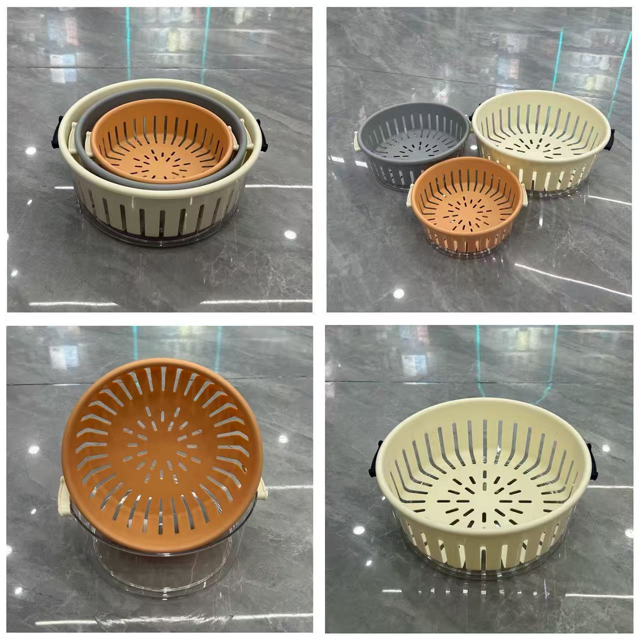 The transparent plate of the draining basket is detachable. The draining basket is made of strong material. It is a vegetable washing basket for home light luxury water pool and a draining basin Item Picture