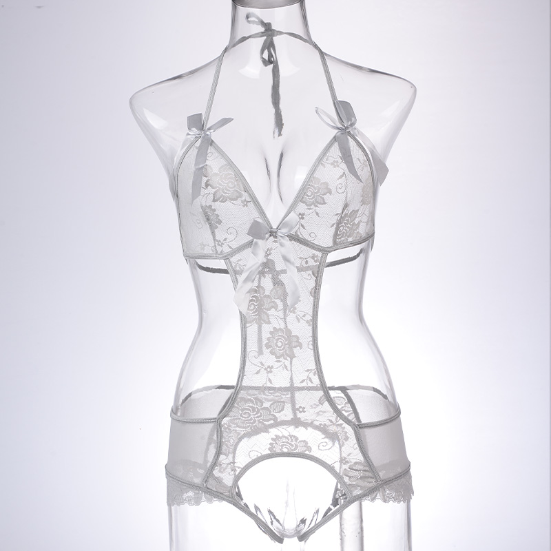 French lace lingerie, sexy and charming, bow neckline, cut-out one-piece dress, mature and sophisticated, backless, open-crotch pajamas pic 10
