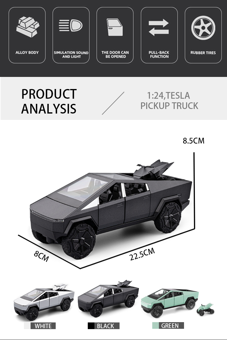 1:24仿真特思皮卡沙滩车合金车模型玩具收藏摆件儿童声光玩具详情2