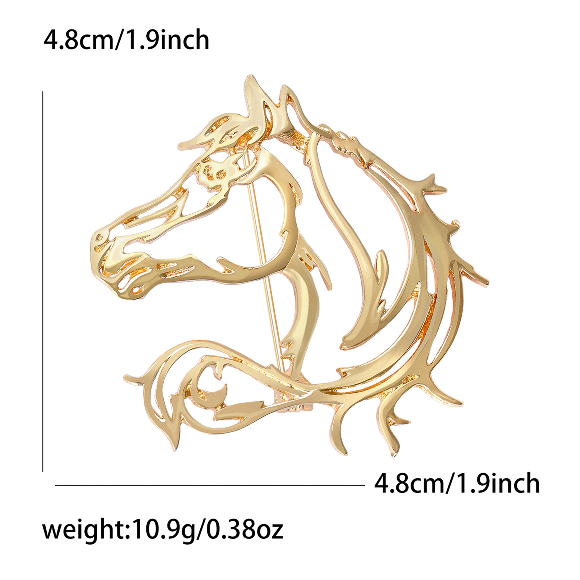 Cross-border best-selling hollowed-out simple horse brooch, dual-purpose pin, alloy smooth animal brooch, men's and women's clothing accessories details Picture