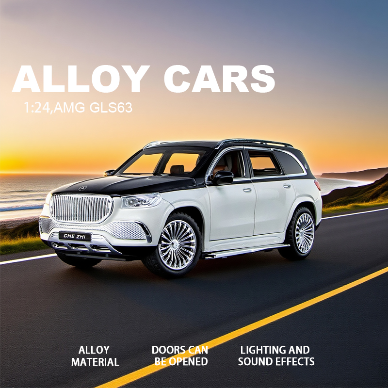 1:24迈巴赫AMG GLS63合金回力车模车门可开仿真声光精致礼物摆件