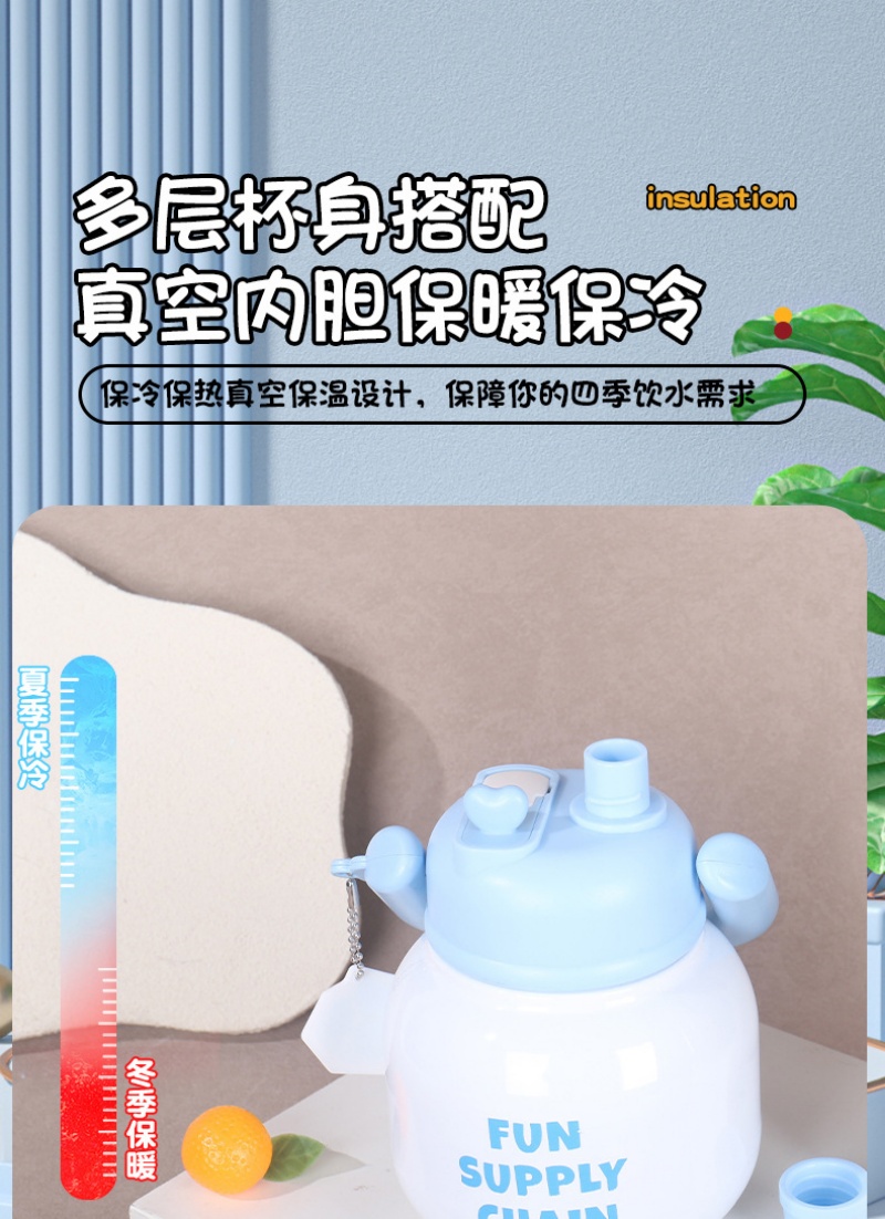 A new type of stainless steel insulated cup with a handle and straw, a portable large-bellied cup for women with a high appearance level pic 2