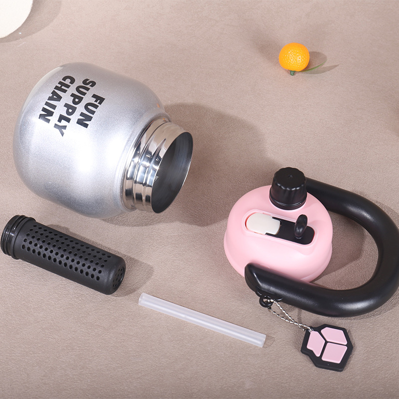 A new type of stainless steel insulated cup with a handle and straw, a portable large-bellied cup for women with a high appearance level pic 5