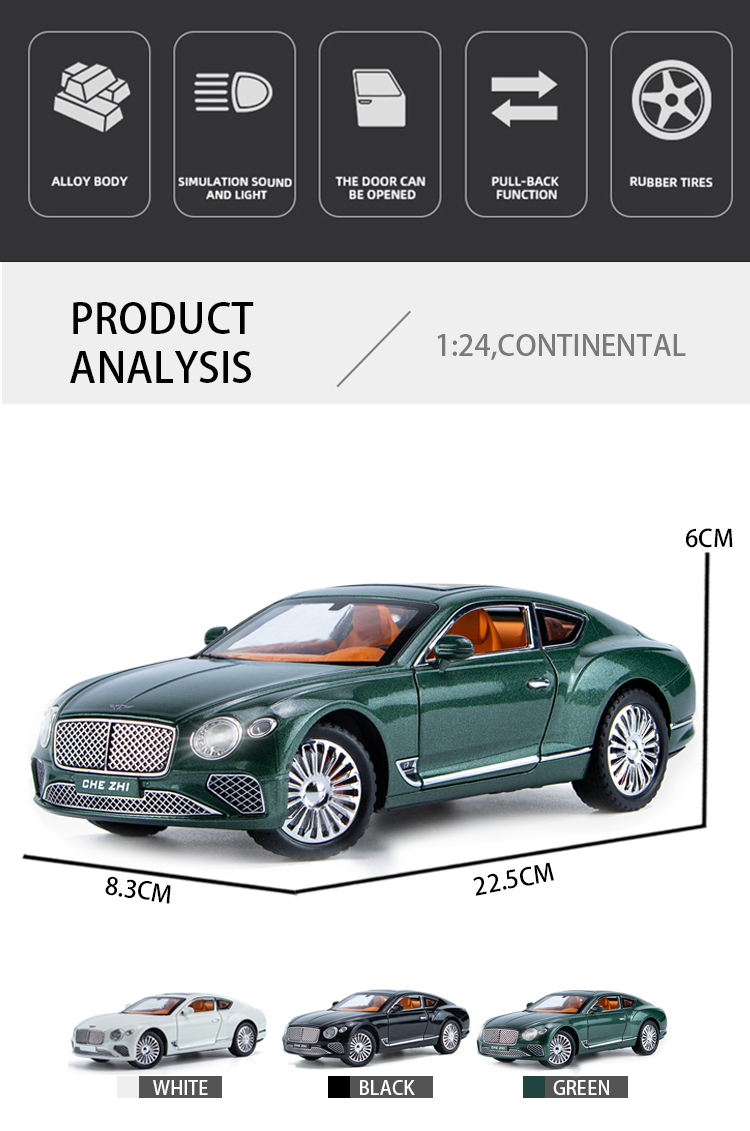 1:24宾利欧陆仿真合金汽车模型声光回力车男孩玩具汽车精品摆件详情2