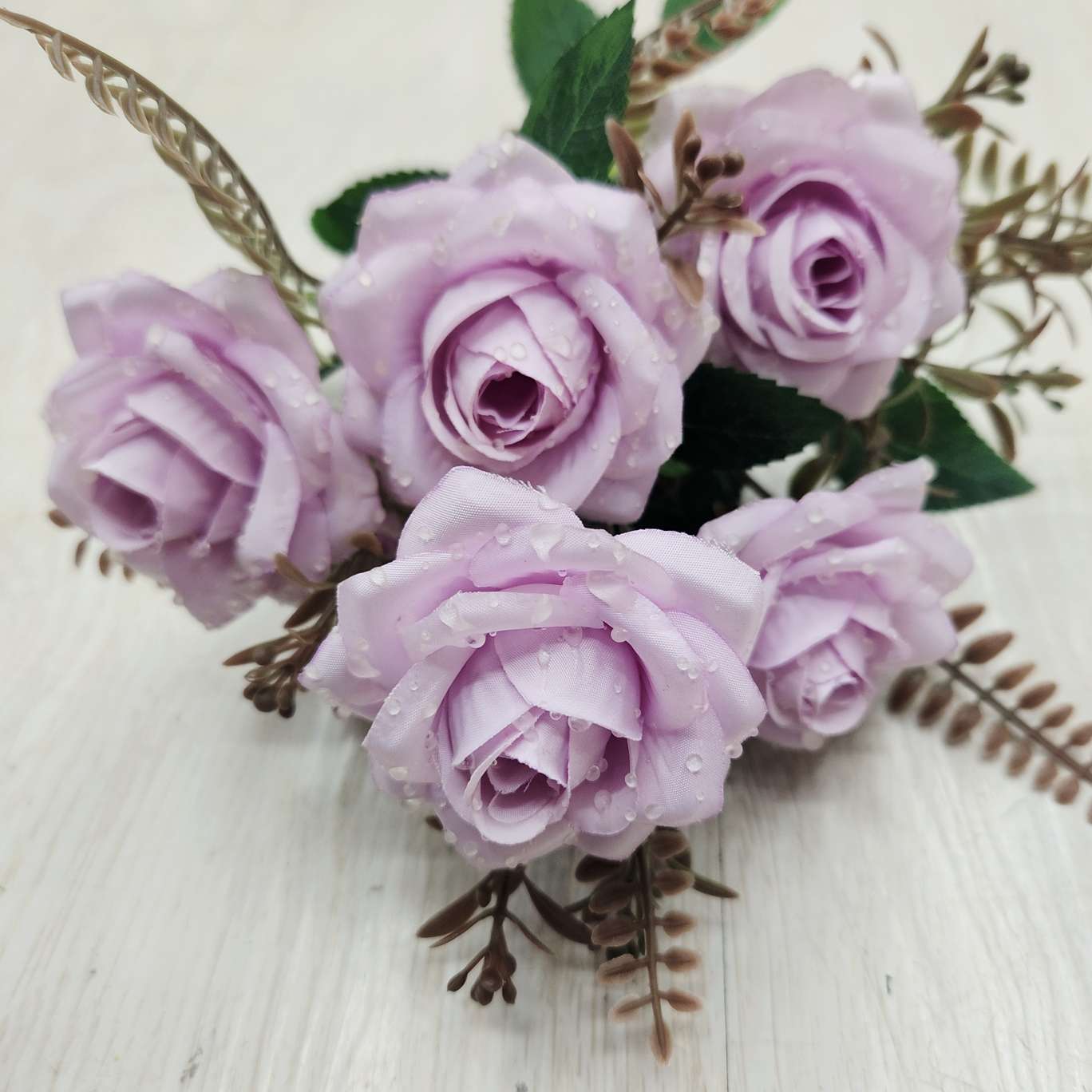 6头带露珠五角玫办公文化仿真园艺玫瑰火把狂欢夜导具仿真花DIY发饰钩织仿真玫瑰花详情图6