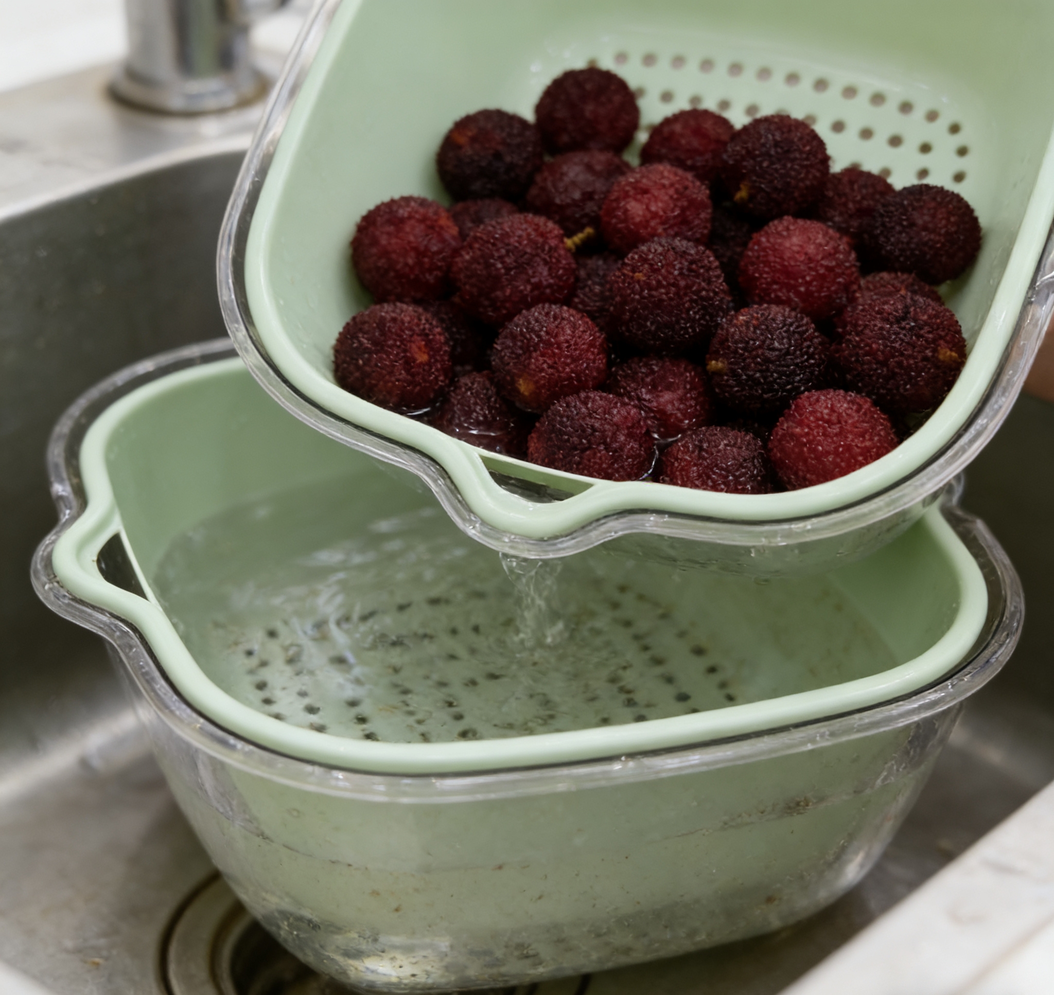 Double-layer fruit and vegetable draining baskets, kitchen washing basins, water filtering baskets, household living room fruit plate storage baskets wholesale Specification image