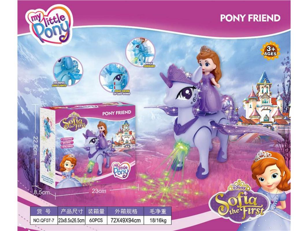 跨境电商爆款电动新款电动万向独角兽公主音乐灯光两色混装儿童女孩公主苏菲亚玩具