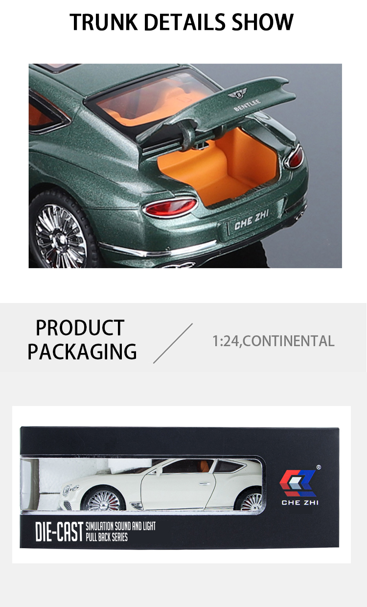 1:24宾利欧陆仿真合金汽车模型声光回力车男孩玩具汽车精品摆件详情5