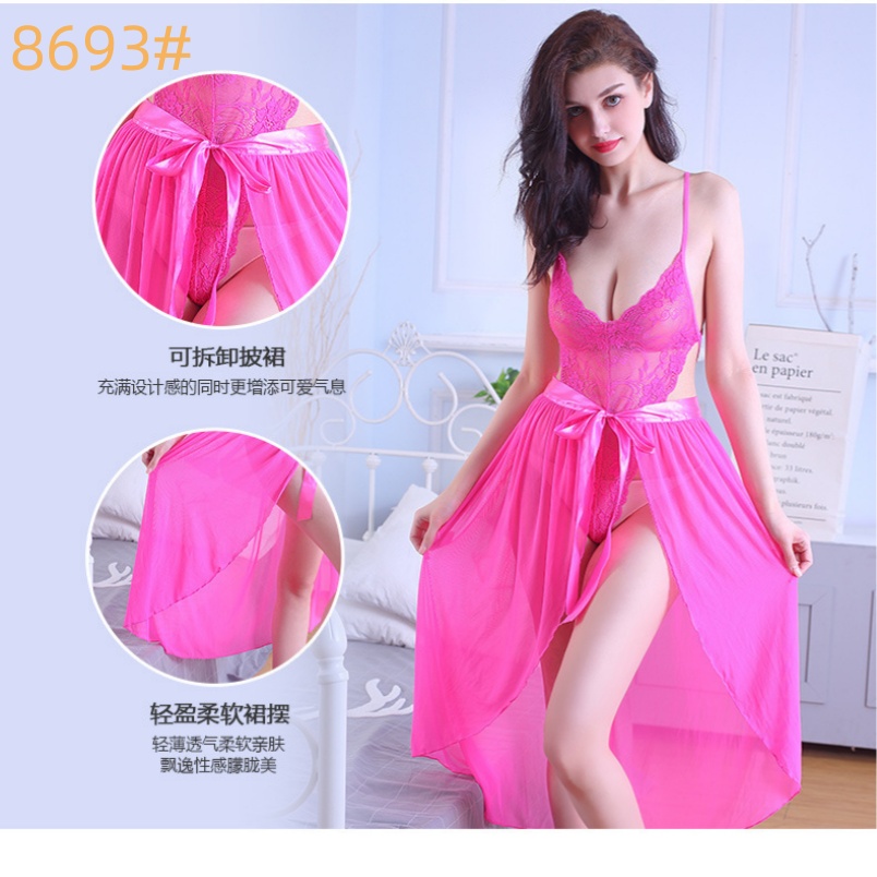 Sexy halter low-cut lingerie, backless lace mesh set, charming ball costume, V-neck lace cutout lingerie