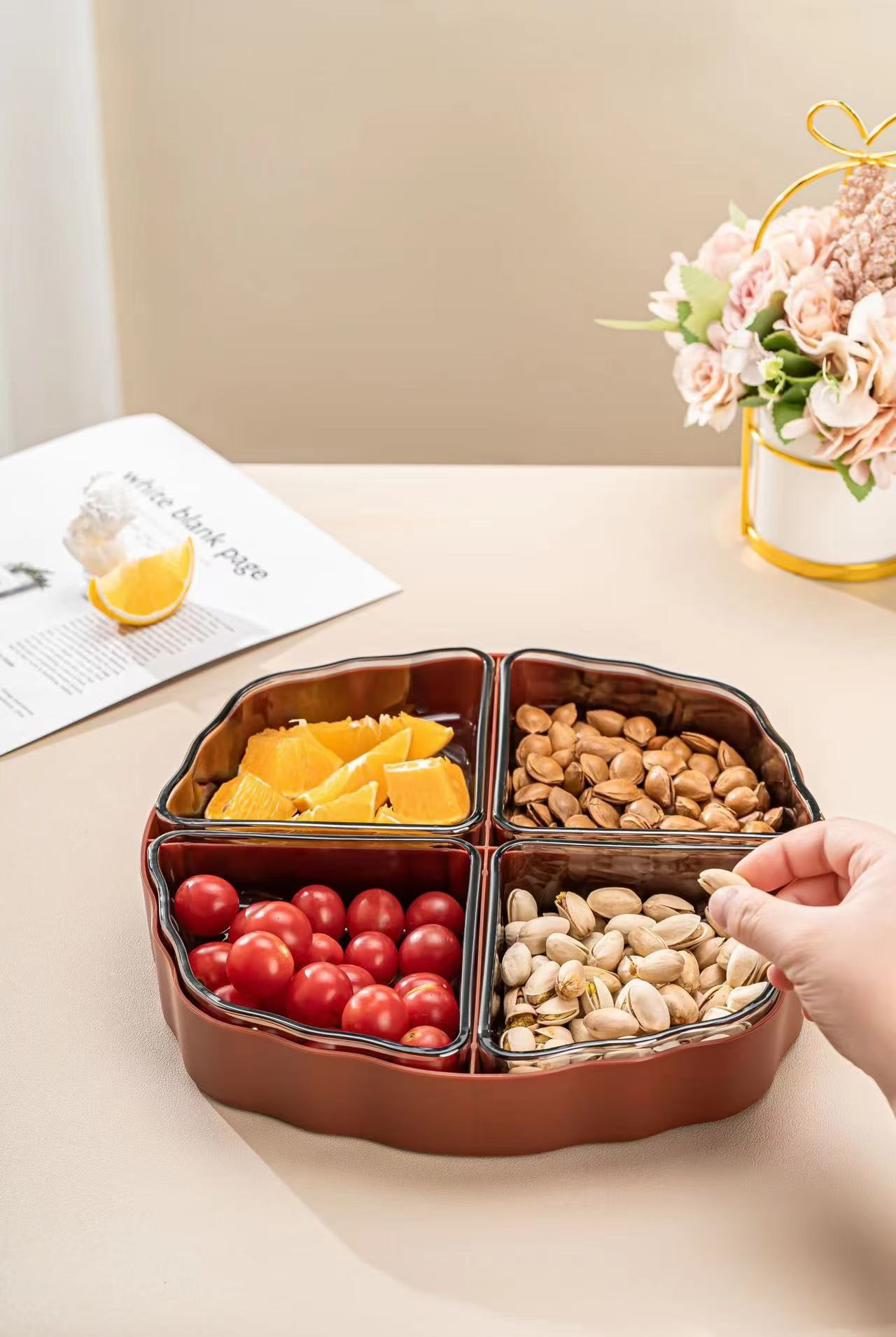 玻璃果盘创意干果盒带盖分格防潮糖果干果零食分格收纳盒格维斯果盘蛋糕盘甜点盒干果盘子收纳盒子