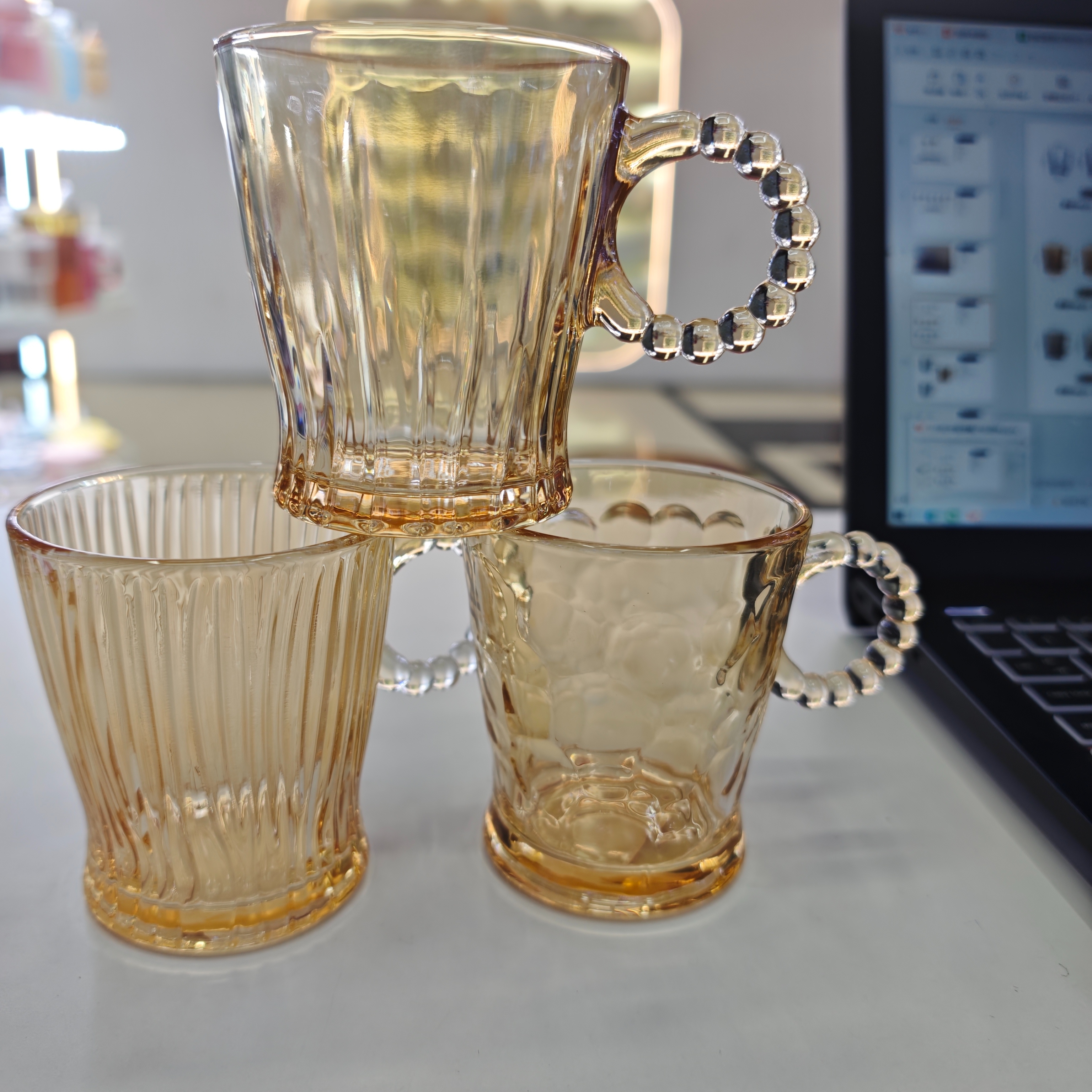 玻璃茶杯多环境茶具杯子带把手玻璃杯ins风家用客厅喝水杯子高级感牛奶杯子咖啡杯